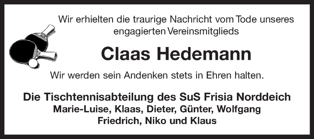  Traueranzeige für Claas Hedemann vom 20.05.2022 aus 