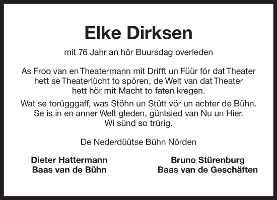 Traueranzeige von Elke Dirksen 