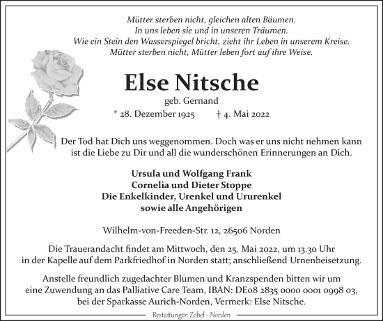 Traueranzeige von Else Nitsche 