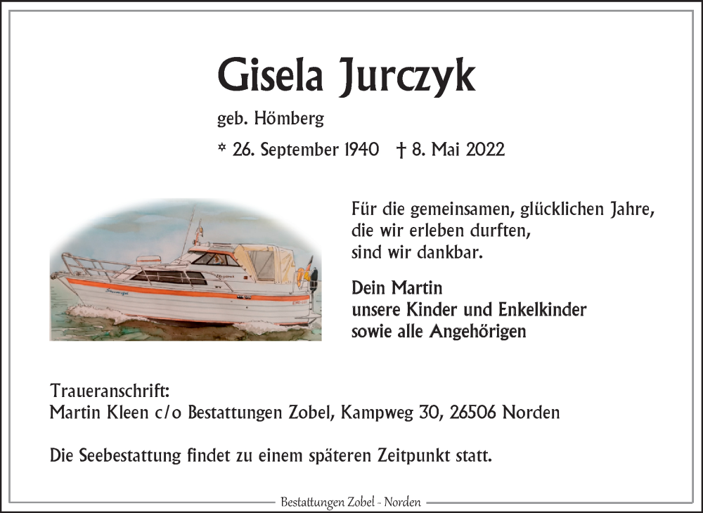  Traueranzeige für Gisela Jurczyk vom 14.05.2022 aus 