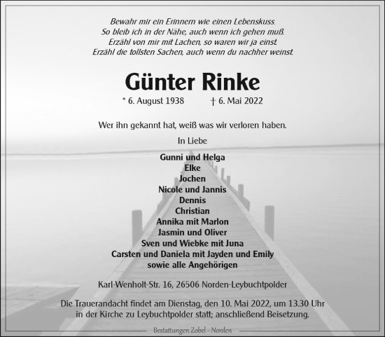 Traueranzeige von Günter Rinke 