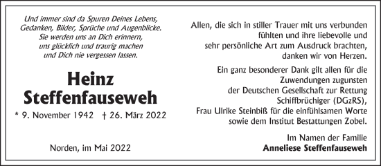 Traueranzeige von Heinz Steffenfauseweh 