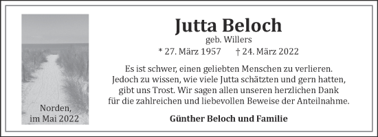 Traueranzeige von Jutta Beloch 