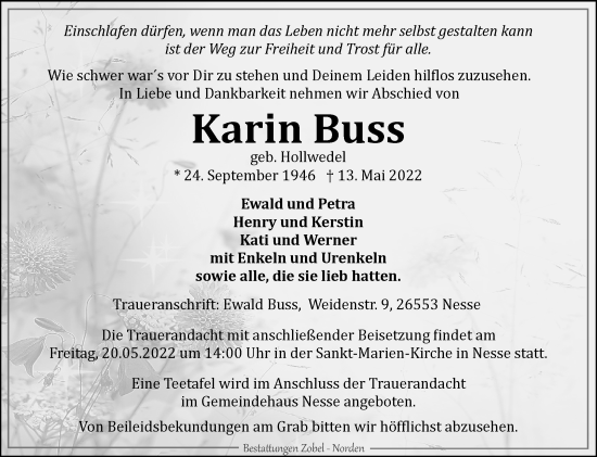 Traueranzeige von Karin Buss 