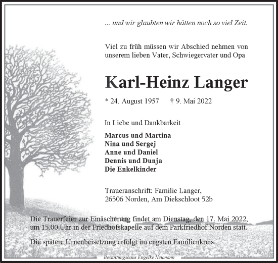 Traueranzeige von Karl-Heinz Langer 