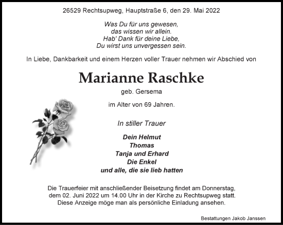 Traueranzeige von Marianne Raschke 