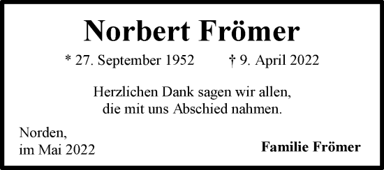 Traueranzeige von Norbert Frömer 