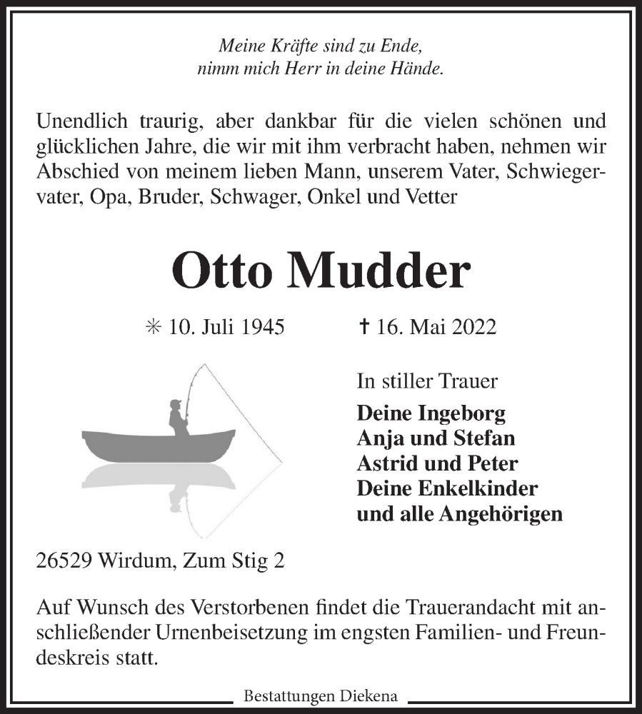  Traueranzeige für Otto Mudder vom 21.05.2022 aus 