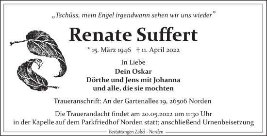 Traueranzeige von Renate Suffert 
