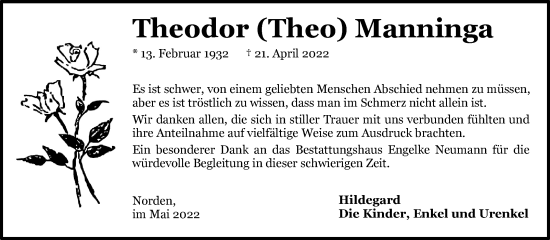 Traueranzeige von Theodor Manninga 