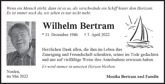 Traueranzeige von Wilhelm Bertram 