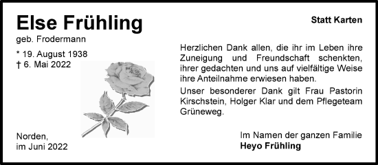 Traueranzeige von Else Frühling 