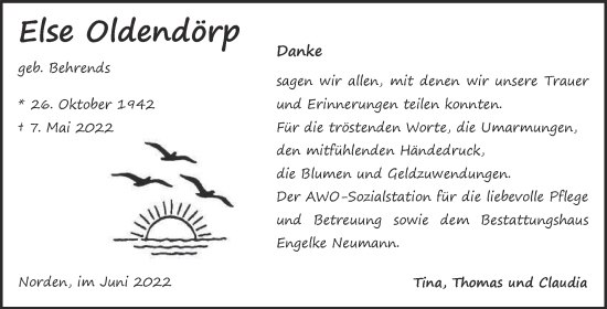 Traueranzeige von Else Oldendörp 
