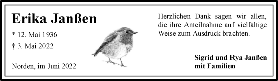 Traueranzeige von Erika Janßen 