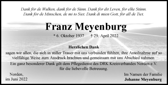 Traueranzeige von Franz Meyenburg 