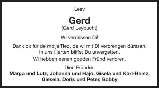 Traueranzeige von Gerd Leybucht 