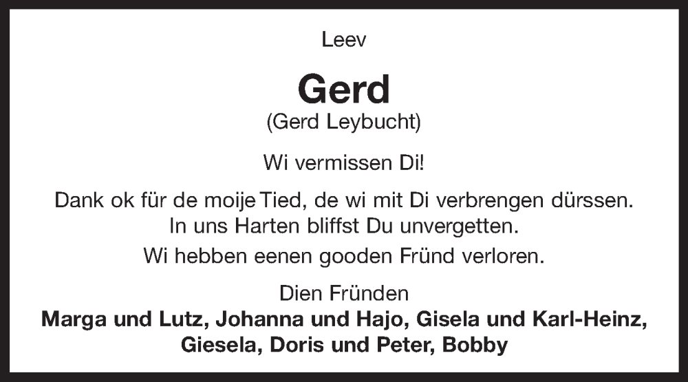 Traueranzeige für Gerd Leybucht vom 04.06.2022 aus 