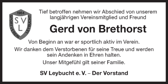 Traueranzeige von Gerd von Brethorst 