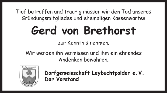 Traueranzeige von Gerd von Brethorst 