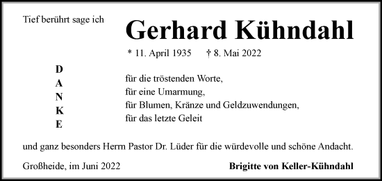 Traueranzeige von Gerhard Kühndahl 