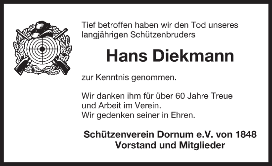 Traueranzeige von Hans Diekmann 