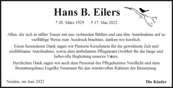 Traueranzeige von Hans B. Eilers 
