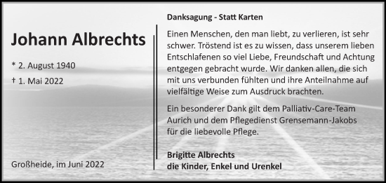 Traueranzeige von Johann Albrechts 
