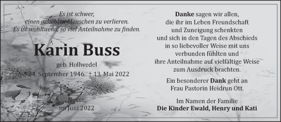 Traueranzeige von Karin Buss 
