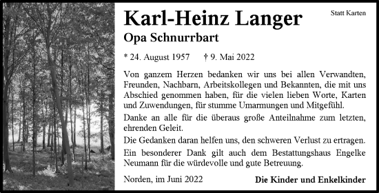 Traueranzeige von Karl-Heinz Langer 