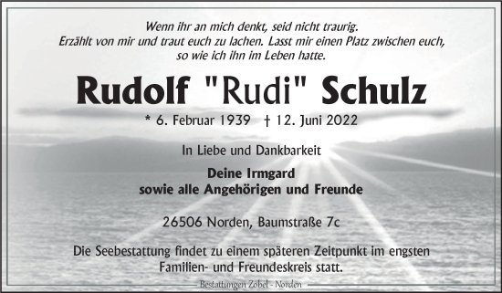 Traueranzeige von Rudolf  Schulz 