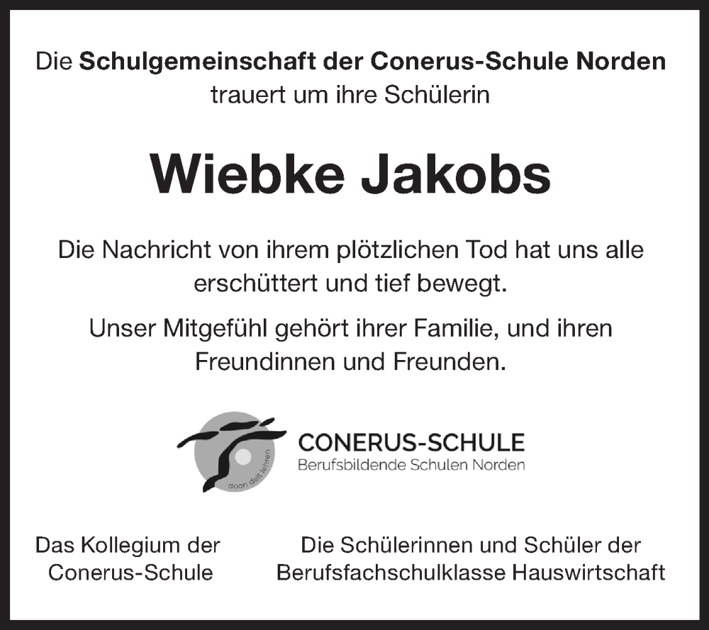  Traueranzeige für Wiebke Jakobs vom 07.06.2022 aus 