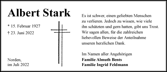 Traueranzeige von Albert Stark 