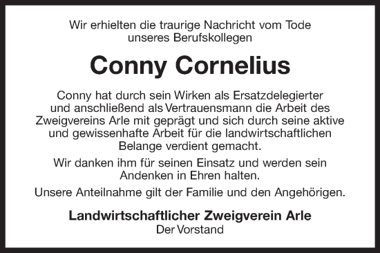 Traueranzeige von Conny Cornelius 