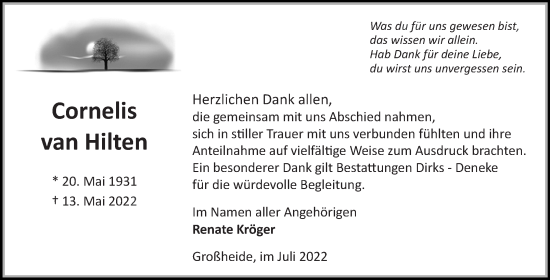Traueranzeige von Cornelis van Hilten 