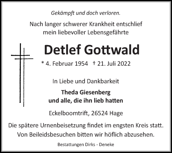 Traueranzeige von Detlef Gottwald 