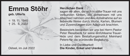 Traueranzeige von Emma Stöhr 