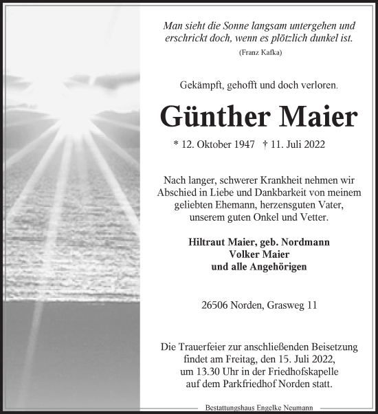 Traueranzeige von Günther Maier 