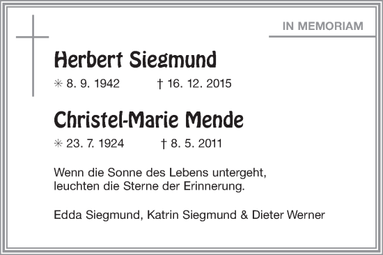Traueranzeige von Herbert und Christel-Marie  