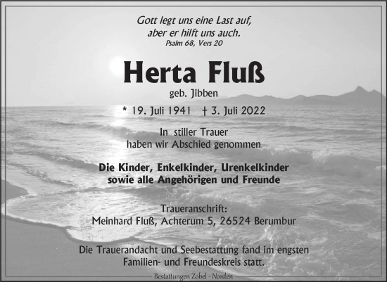 Traueranzeige von Herta Fluß 
