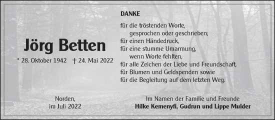 Traueranzeige von Jörg Betten 