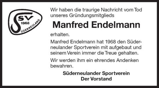 Traueranzeige von Manfred Endelmann 