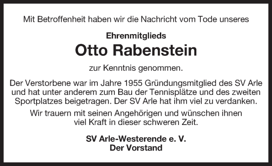 Traueranzeige von Otto Rabenstein 
