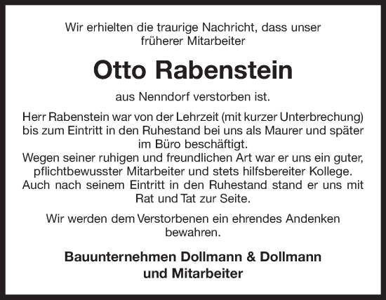 Traueranzeige von Otto Rabenstein 