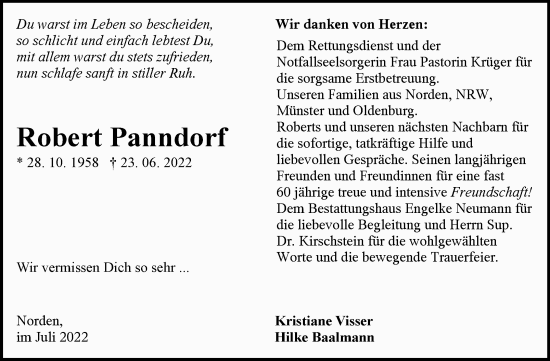 Traueranzeige von Robert Panndorf 