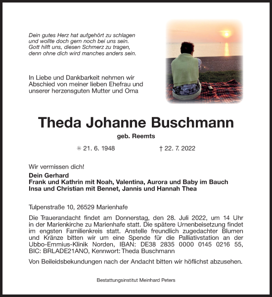 Traueranzeige von Theda Johanne Buschmann 