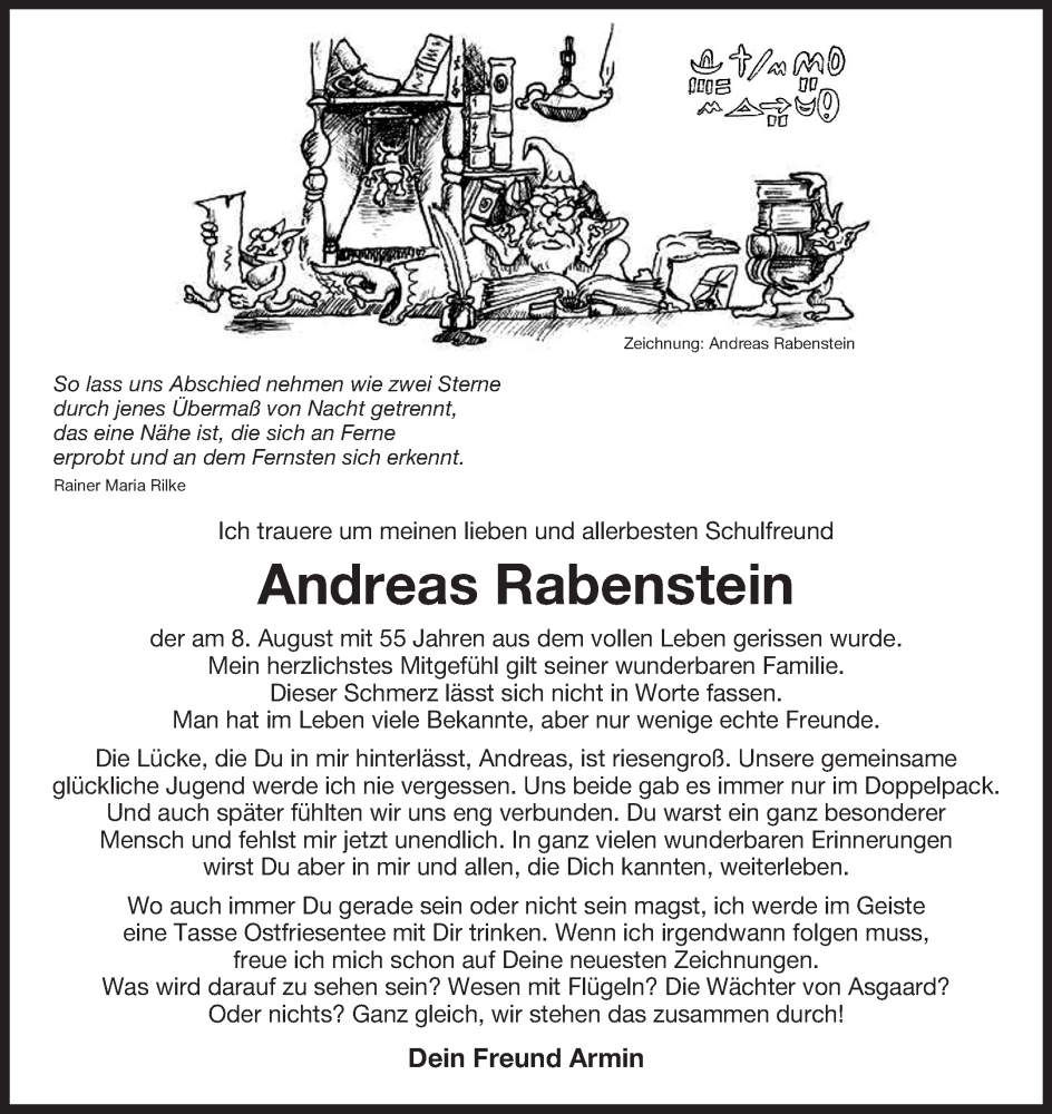  Traueranzeige für Andreas Rabenstein vom 27.08.2022 aus 