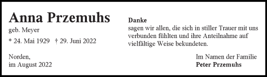 Traueranzeige von Anna Przemuhs 