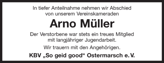 Traueranzeige von Arno Müller 