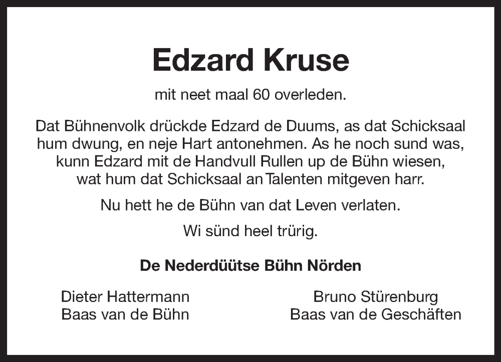  Traueranzeige für Edzard Kruse vom 20.08.2022 aus 