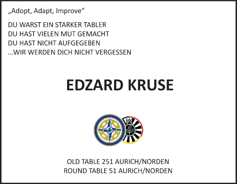  Traueranzeige für Edzard Kruse vom 20.08.2022 aus 